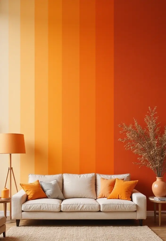 28 Orange Living Room Ideas That Feel Vibrant and Energetic - 22. Orange Color Gradients