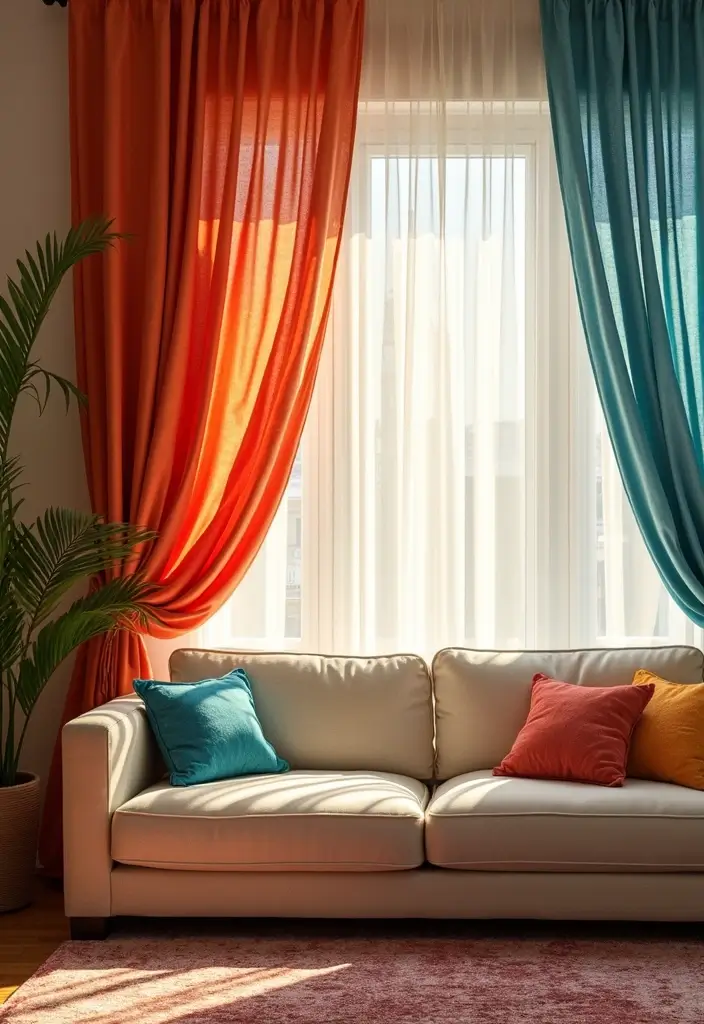 28 Quirky Living Room Ideas That Add Character and Fun - 15. Colorful Curtains