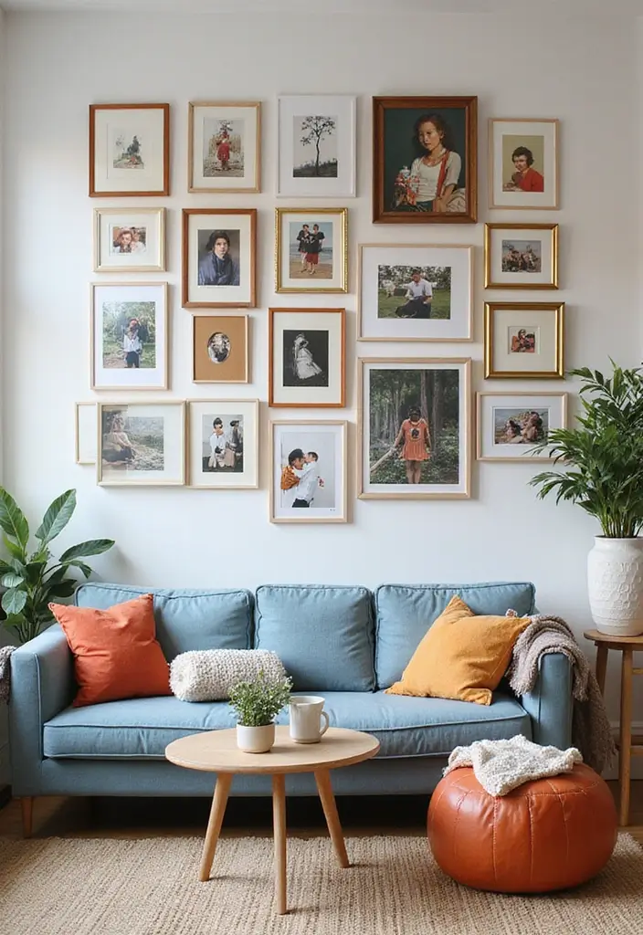 28 Quirky Living Room Ideas That Add Character and Fun - 2. Gallery Wall of Eclectic Art