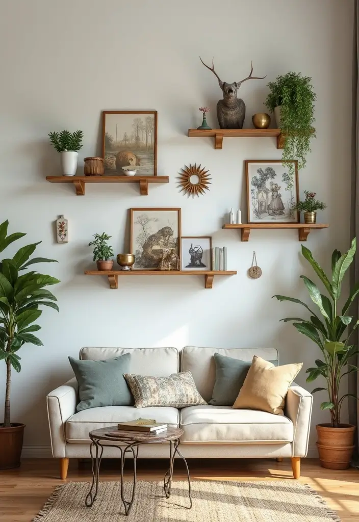 28 Quirky Living Room Ideas That Add Character and Fun - 27. Creative Wall Shelves