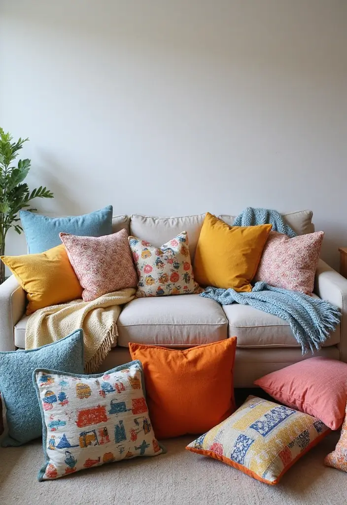 28 Quirky Living Room Ideas That Add Character and Fun - 3. Quirky Throw Pillows