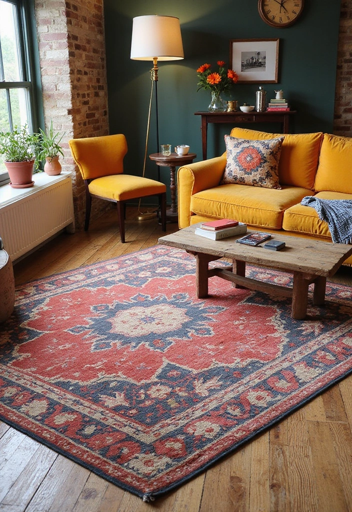 28 Quirky Living Room Ideas That Add Character and Fun - 4. Vintage Rugs with Character