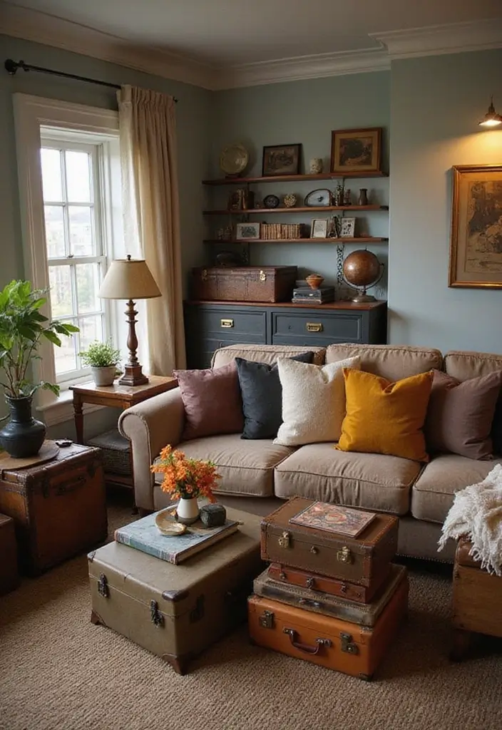 28 Quirky Living Room Ideas That Add Character and Fun - 8. Vintage Finds as Decor