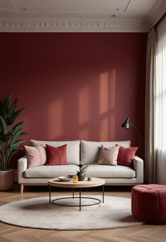 28 Royal Paint Wall Design for Living Room Ideas That Add Luxury - 10. Bold Burgundy