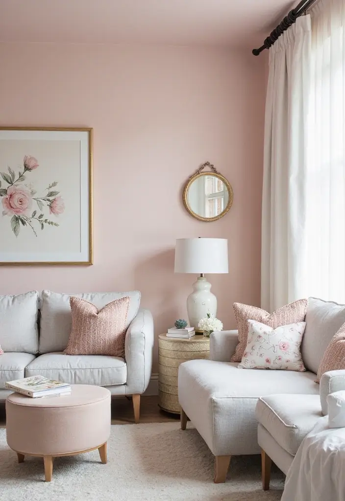28 Royal Paint Wall Design for Living Room Ideas That Add Luxury - 12. Delicate Blush
