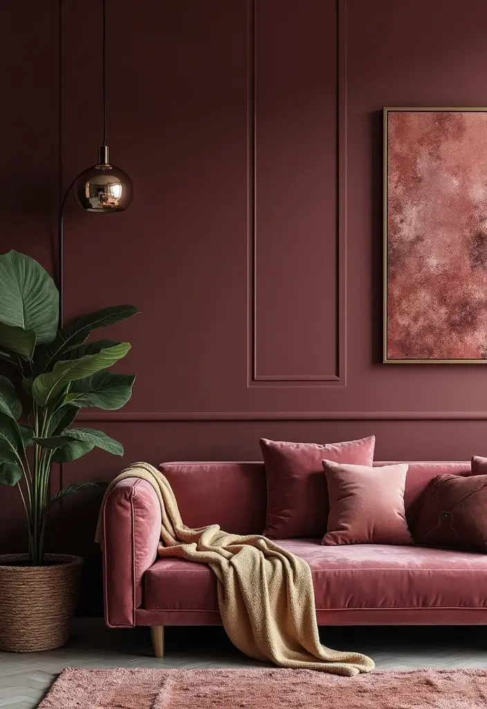 28 Royal Paint Wall Design for Living Room Ideas That Add Luxury - 16. Velvet Touch