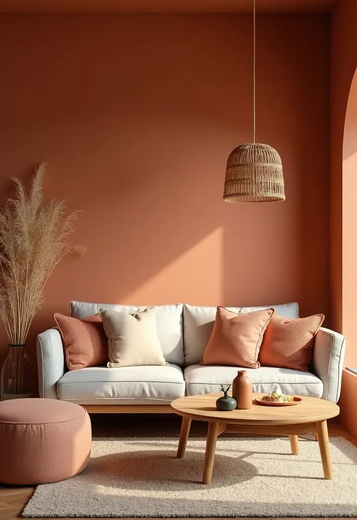 28 Royal Paint Wall Design for Living Room Ideas That Add Luxury - 17. Warm Terracotta
