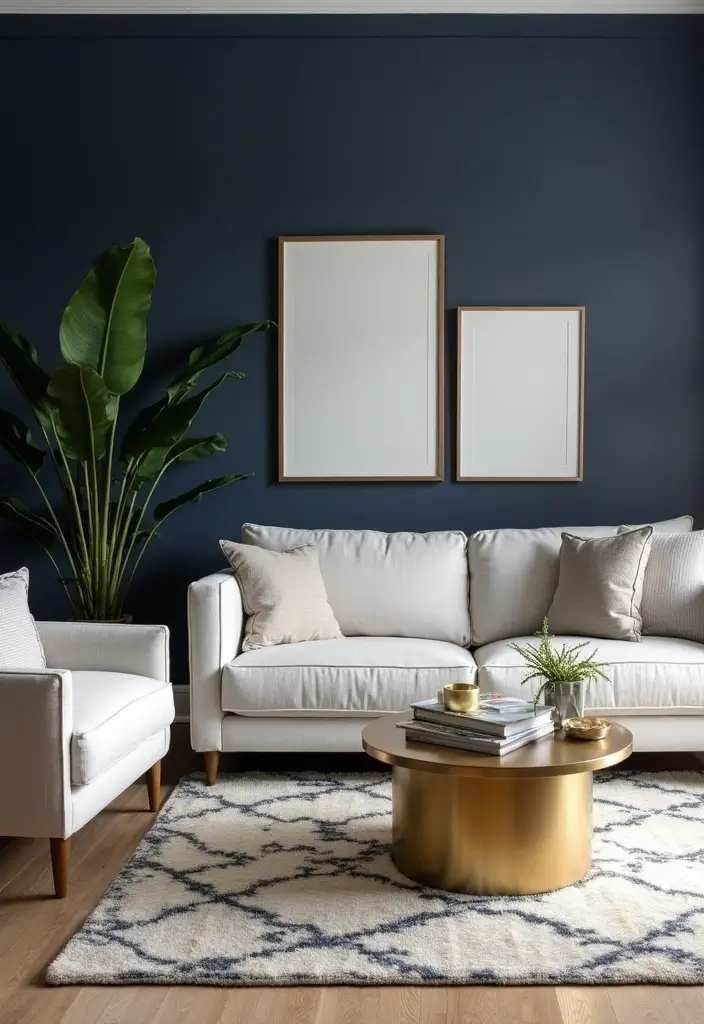 28 Royal Paint Wall Design for Living Room Ideas That Add Luxury - 20. Elegant Navy