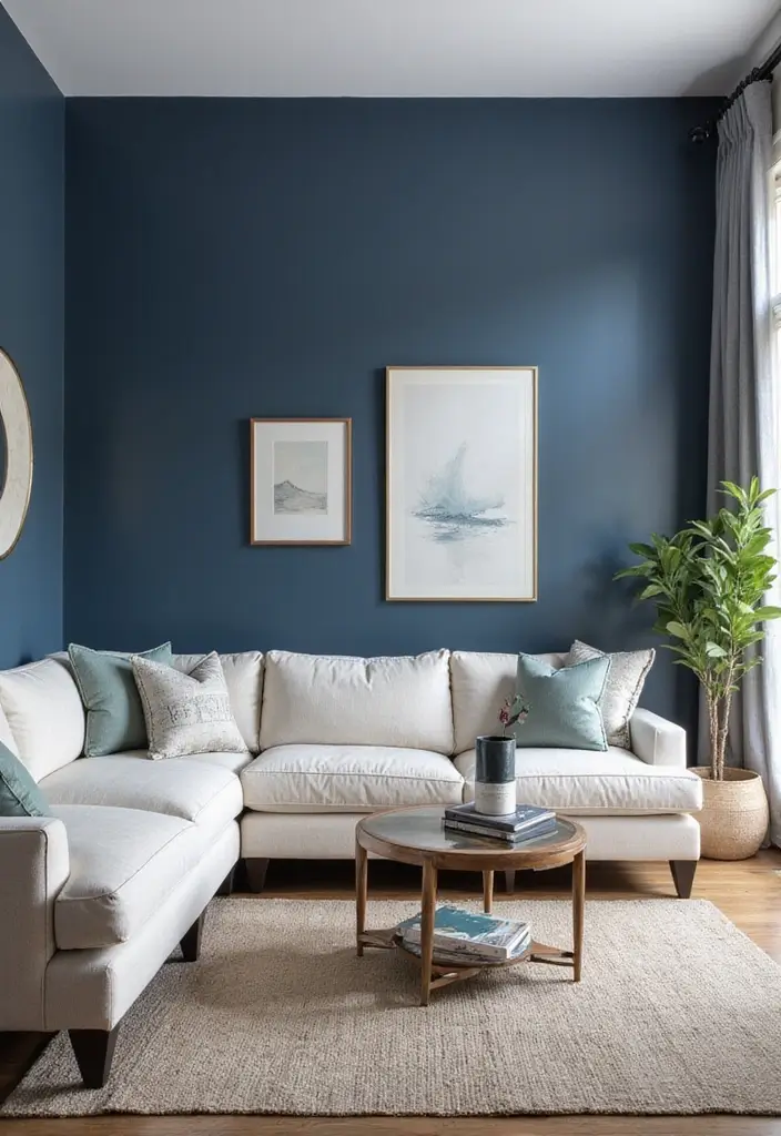 28 Royal Paint Wall Design for Living Room Ideas That Add Luxury - 22. Intriguing Indigo