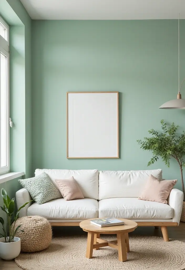 28 Royal Paint Wall Design for Living Room Ideas That Add Luxury - 23. Soft Mint Charm