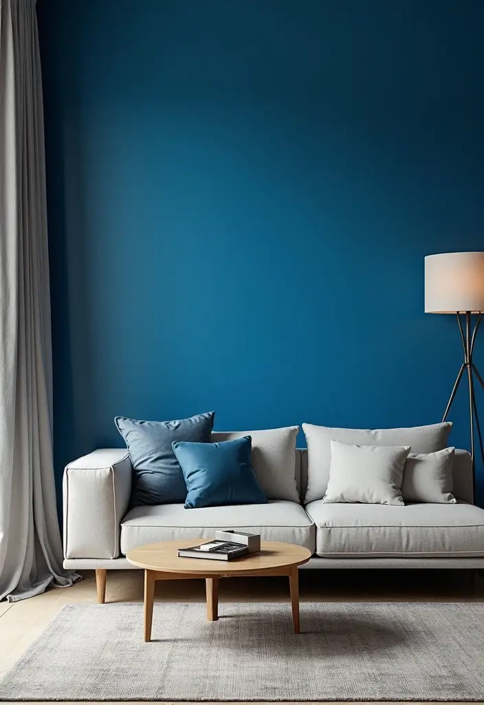 28 Royal Paint Wall Design for Living Room Ideas That Add Luxury - 24. Captivating Cobalt