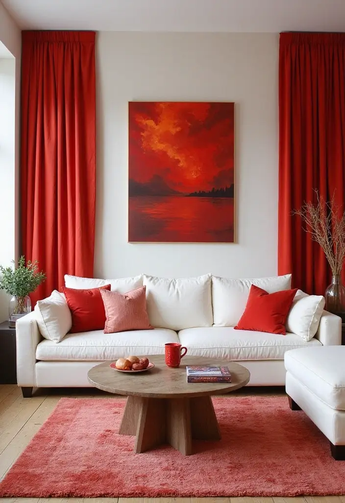 28 Royal Paint Wall Design for Living Room Ideas That Add Luxury - 25. Fiery Red Accents