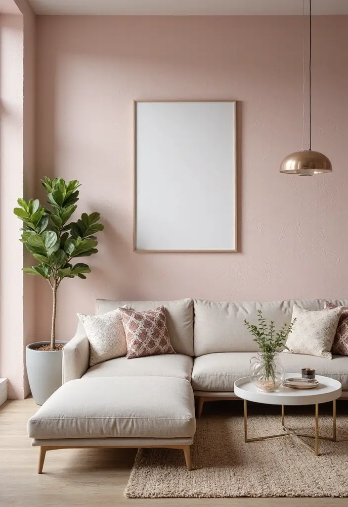 28 Royal Paint Wall Design for Living Room Ideas That Add Luxury - 26. Textured Blush with Patterns