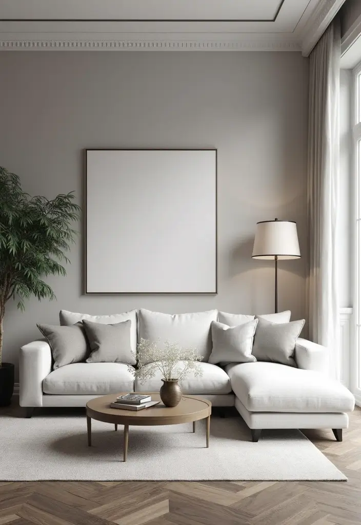 28 Royal Paint Wall Design for Living Room Ideas That Add Luxury - 28. Sophisticated Grey and White Combo