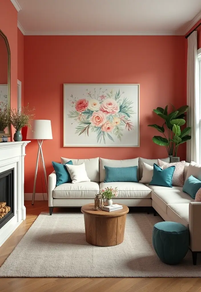 28 Royal Paint Wall Design for Living Room Ideas That Add Luxury - 8. Coral Charm
