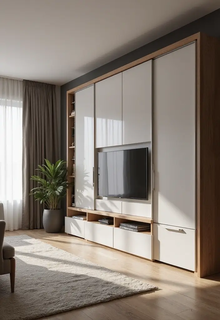 28 Storage Ideas for Living Room That Keep Things Organized - 12. Sliding Door Cabinets