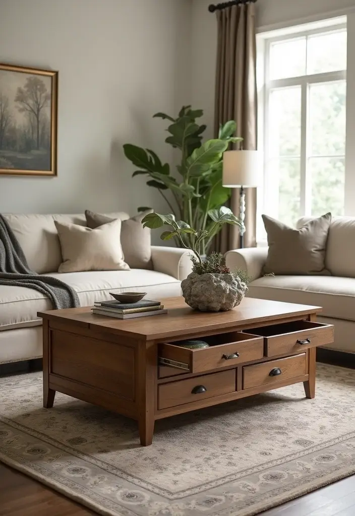 28 Storage Ideas for Living Room That Keep Things Organized - 14. Hidden Drawer Coffee Tables