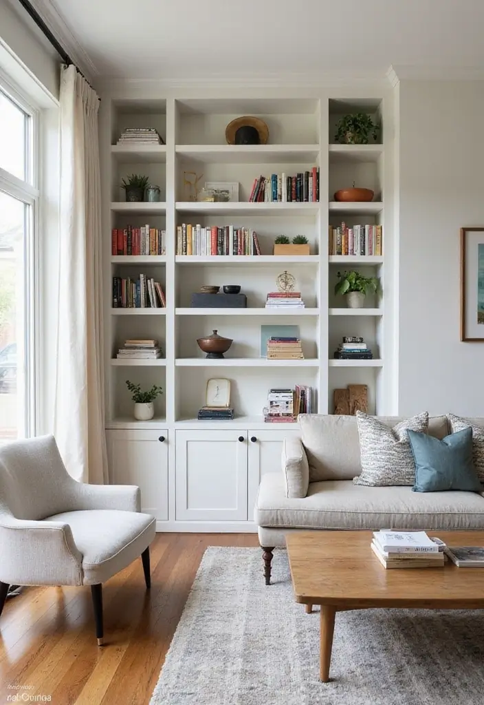 28 Storage Ideas for Living Room That Keep Things Organized - 18. Custom-built Shelves