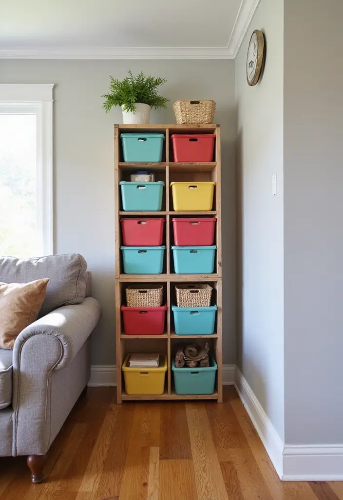 28 Storage Ideas for Living Room That Keep Things Organized - 23. Stackable Storage Solutions