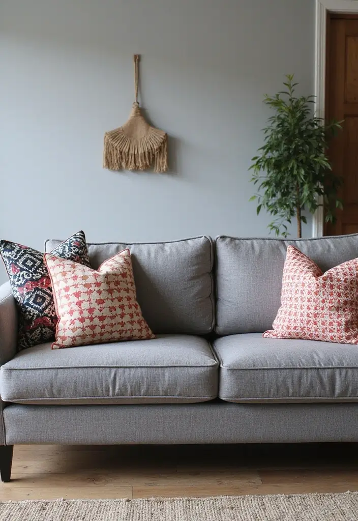 28 Throw Pillows Living Room Grey Couch Ideas That Add Texture - 13. Artistic Throw Pillows