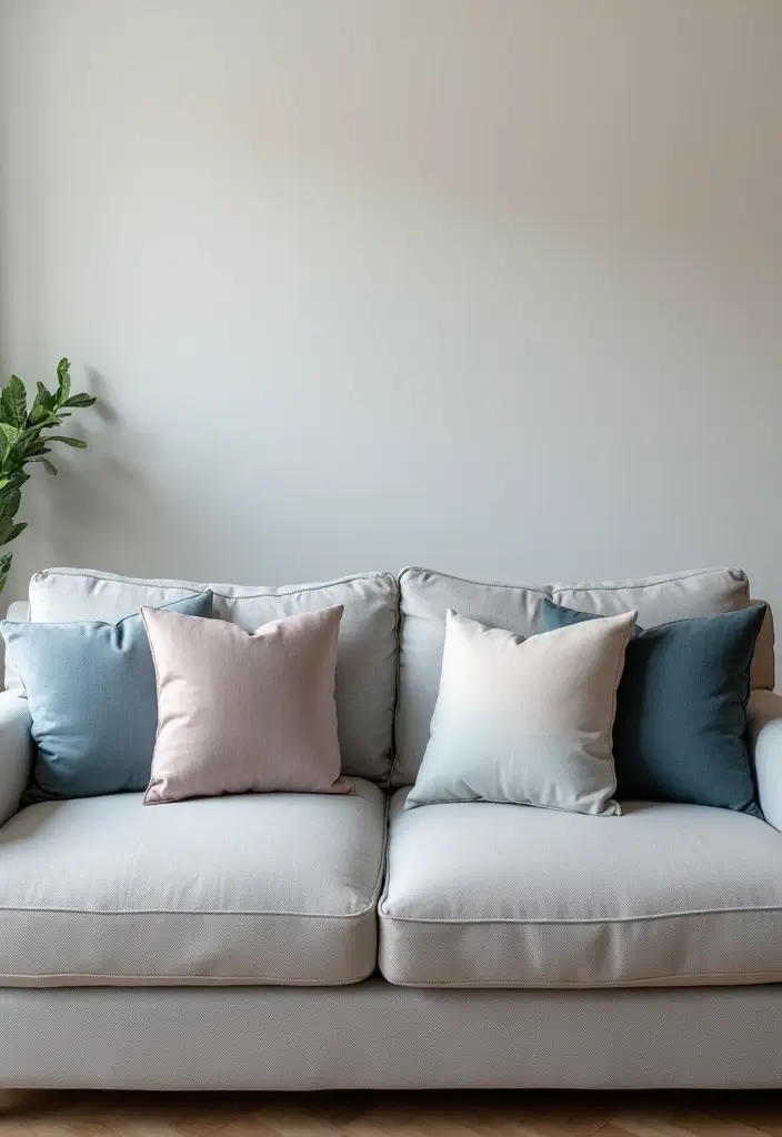 28 Throw Pillows Living Room Grey Couch Ideas That Add Texture - 14. Subtle Ombre Effects