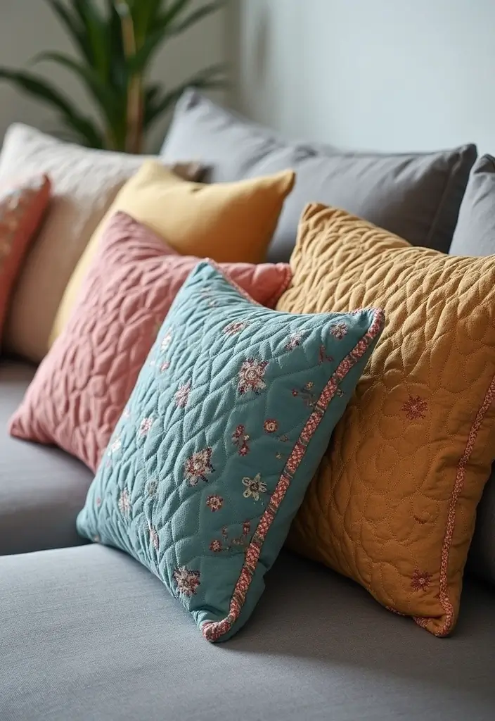 28 Throw Pillows Living Room Grey Couch Ideas That Add Texture - 16. Textured Quilted Pillows