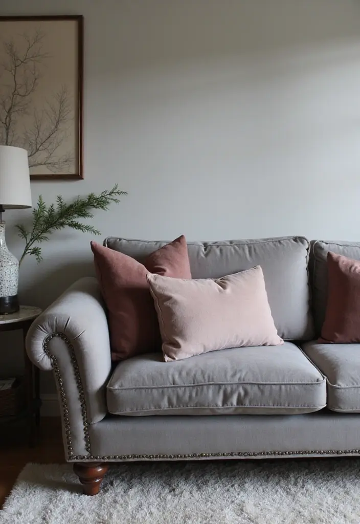 28 Throw Pillows Living Room Grey Couch Ideas That Add Texture - 20. Chic Suede Pillows