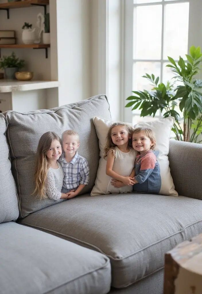 28 Throw Pillows Living Room Grey Couch Ideas That Add Texture - 26. Personalized Photo Pillows