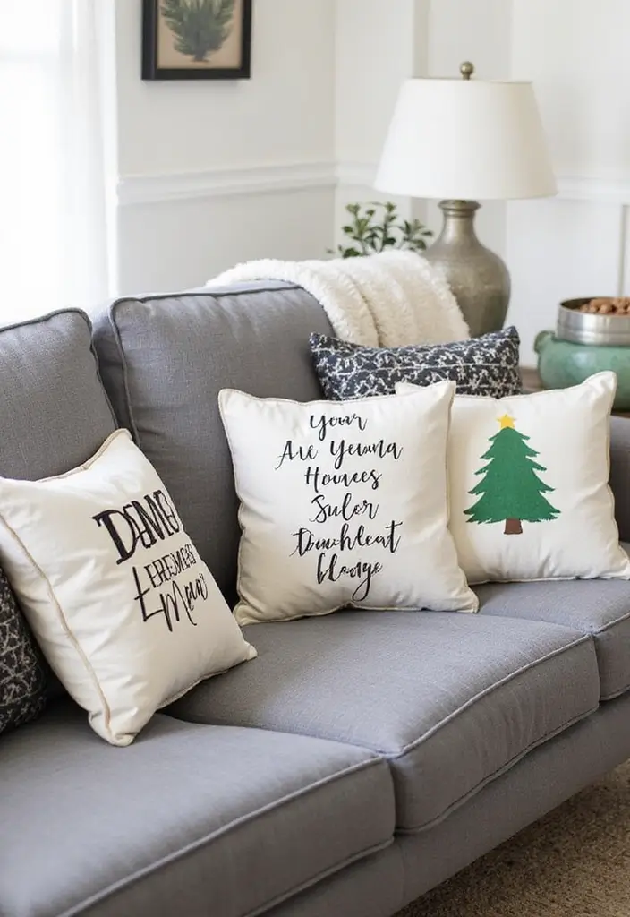 28 Throw Pillows Living Room Grey Couch Ideas That Add Texture - 28. Festive Seasonal Pillows