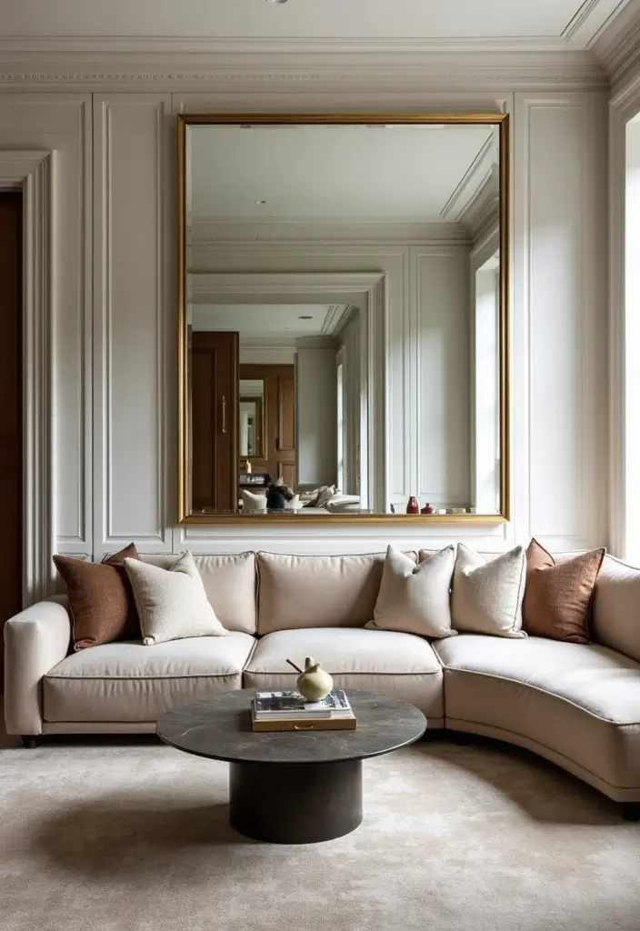 28 Wall Mirror Ideas Living Room Small Spaces That Reflect Light Beautifully - 14. Paneled Mirrors for a Chic Look