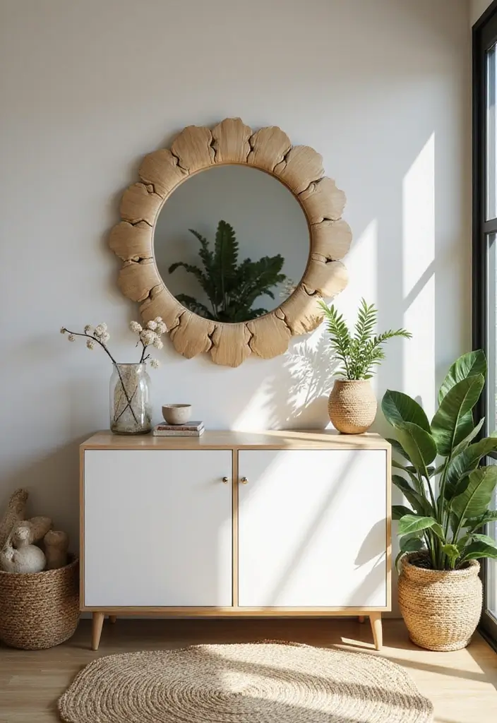 28 Wall Mirror Ideas Living Room Small Spaces That Reflect Light Beautifully - 21. Nature-Inspired Mirrors