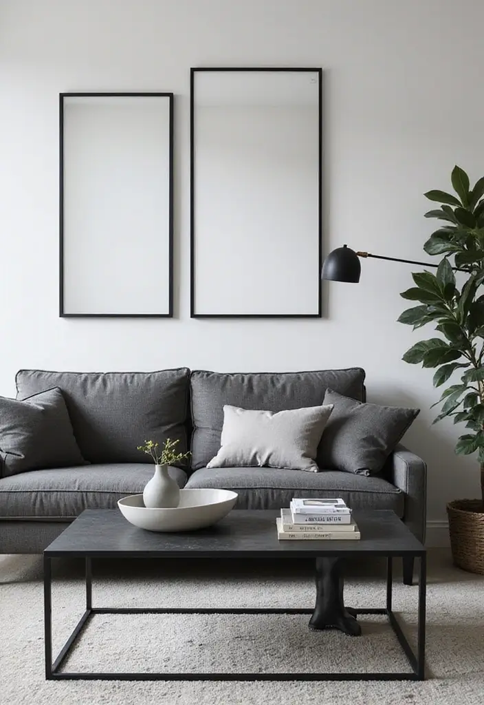 28 Wall Mirror Ideas Living Room Small Spaces That Reflect Light Beautifully - 22. Monochrome Mirrors for Sleek Style