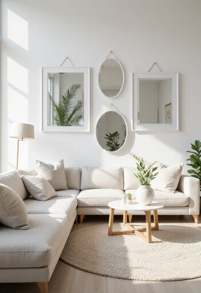 28 Wall Mirror Ideas Living Room Small Spaces That Reflect Light Beautifully - 23. Floating Mirrors for a Light Look