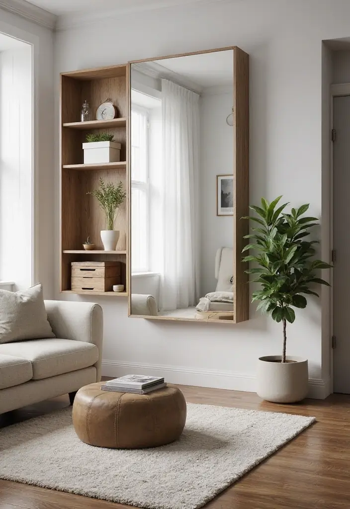28 Wall Mirror Ideas Living Room Small Spaces That Reflect Light Beautifully - 27. Multi-Functional Mirrors
