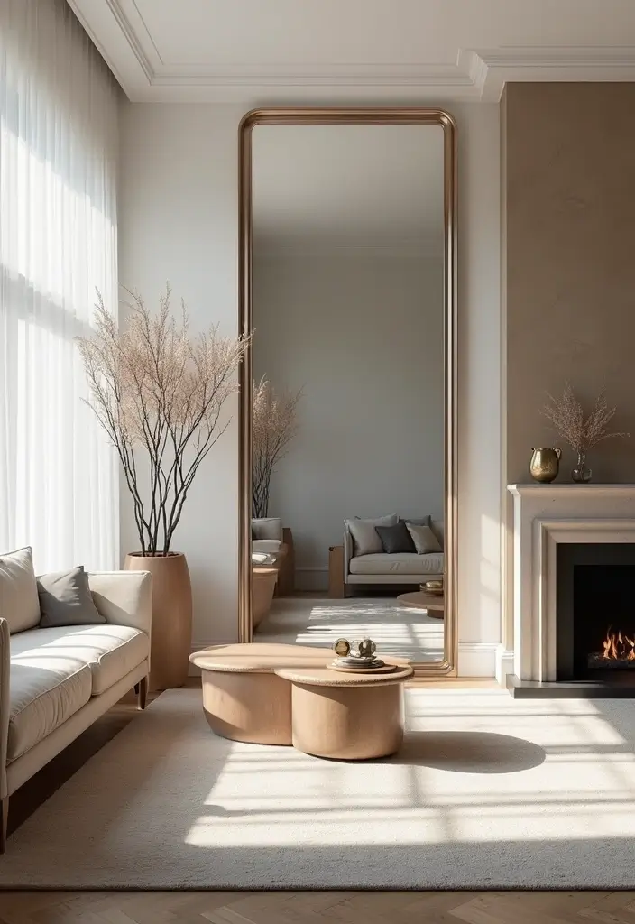 28 Wall Mirror Ideas Living Room Small Spaces That Reflect Light Beautifully - 28. Large-Scale Mirrors for Impact