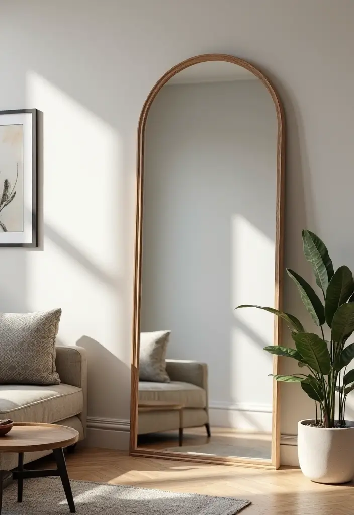 28 Wall Mirror Ideas Living Room Small Spaces That Reflect Light Beautifully - 4. Floor Mirrors for Depth