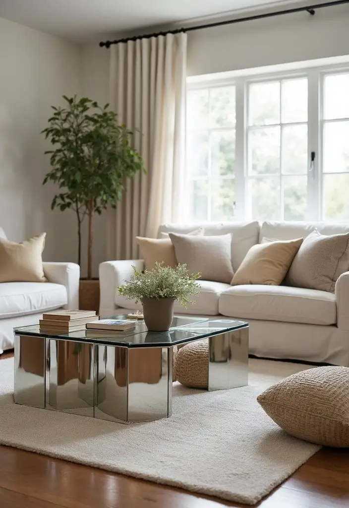 28 Wall Mirror Ideas Living Room Small Spaces That Reflect Light Beautifully - 5. Mirrored Furniture