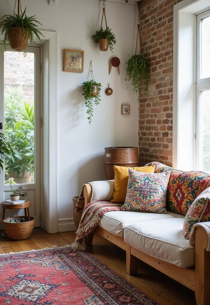 28 White Oak Living Room Ideas That Feel Warm and Natural - 11. Bohemian Flair in White Oak Living Room
