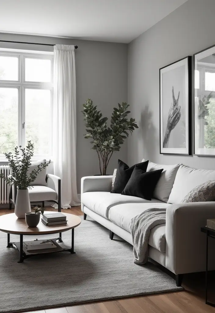 28 White Oak Living Room Ideas That Feel Warm and Natural - 21. Sophisticated Monochrome with White Oak