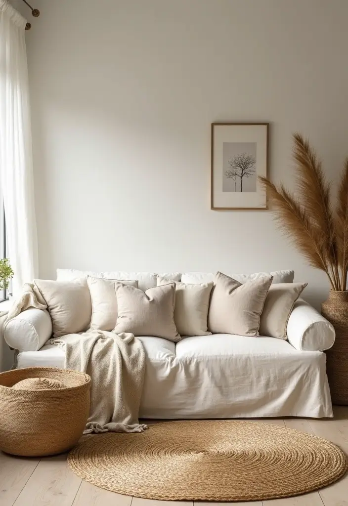 28 White Oak Living Room Ideas That Feel Warm and Natural - 22. Natural Fibers in White Oak Living Room