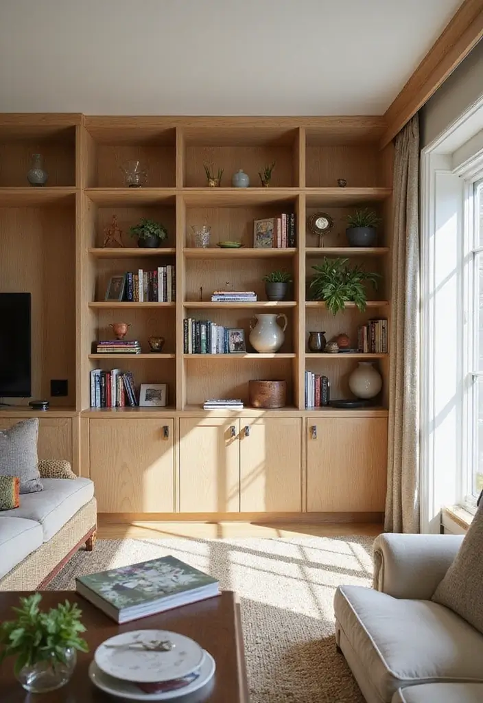28 White Oak Living Room Ideas That Feel Warm and Natural - 25. Custom Built-Ins with White Oak