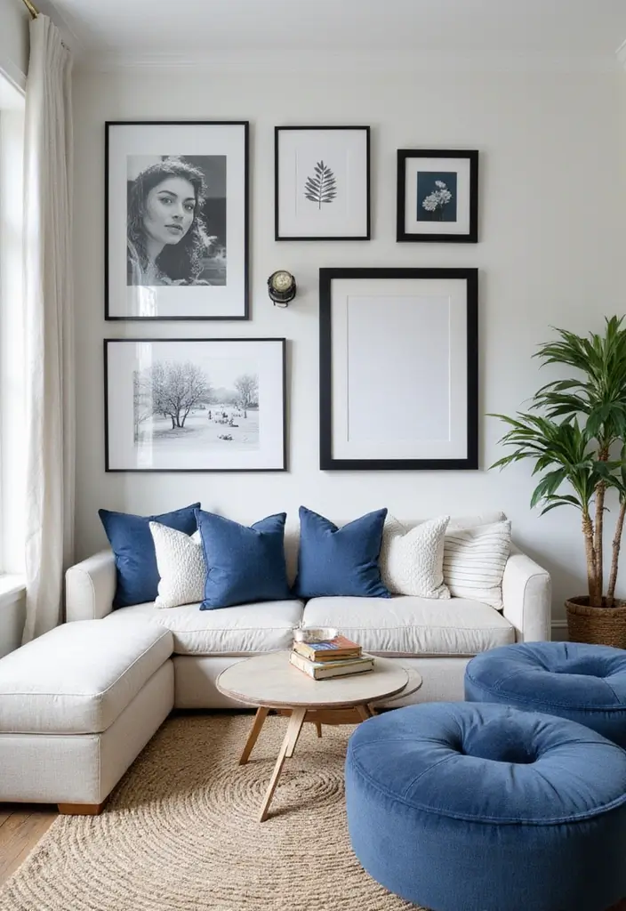 29 Black and Blue Living Room Ideas That Feel Cool and Modern - 12. Black and Blue Wall Decor Ideas