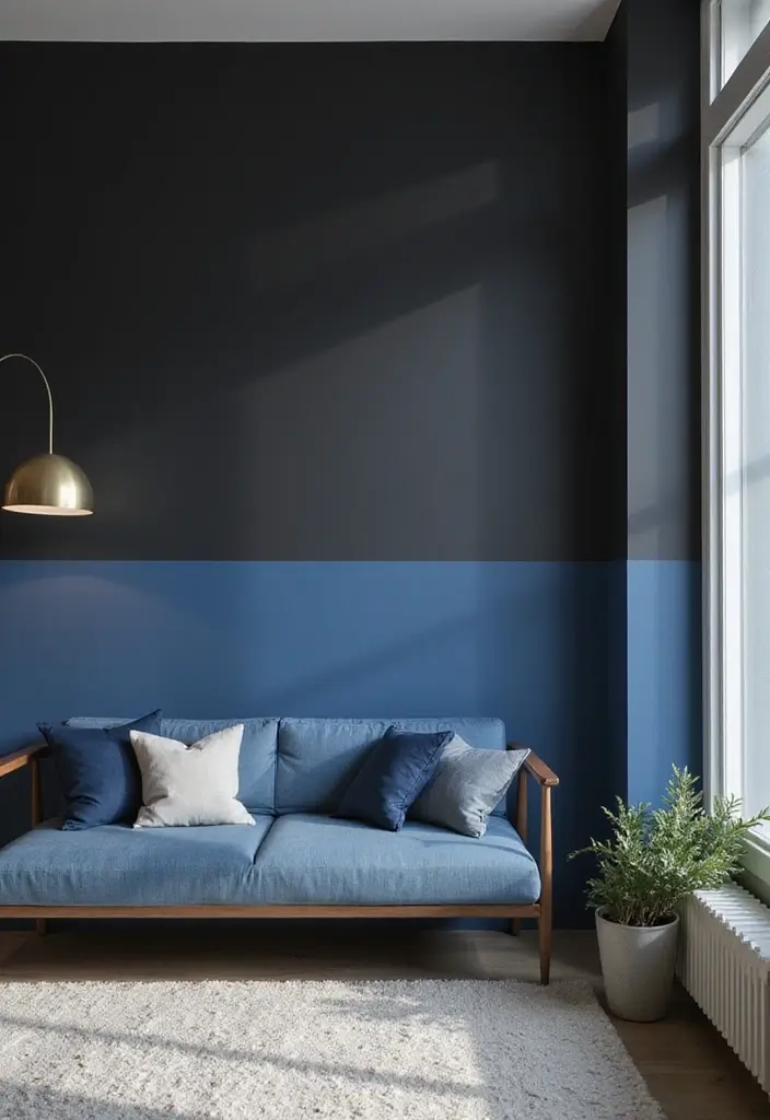 29 Black and Blue Living Room Ideas That Feel Cool and Modern - 21. Black and Blue Wall Paint Combinations
