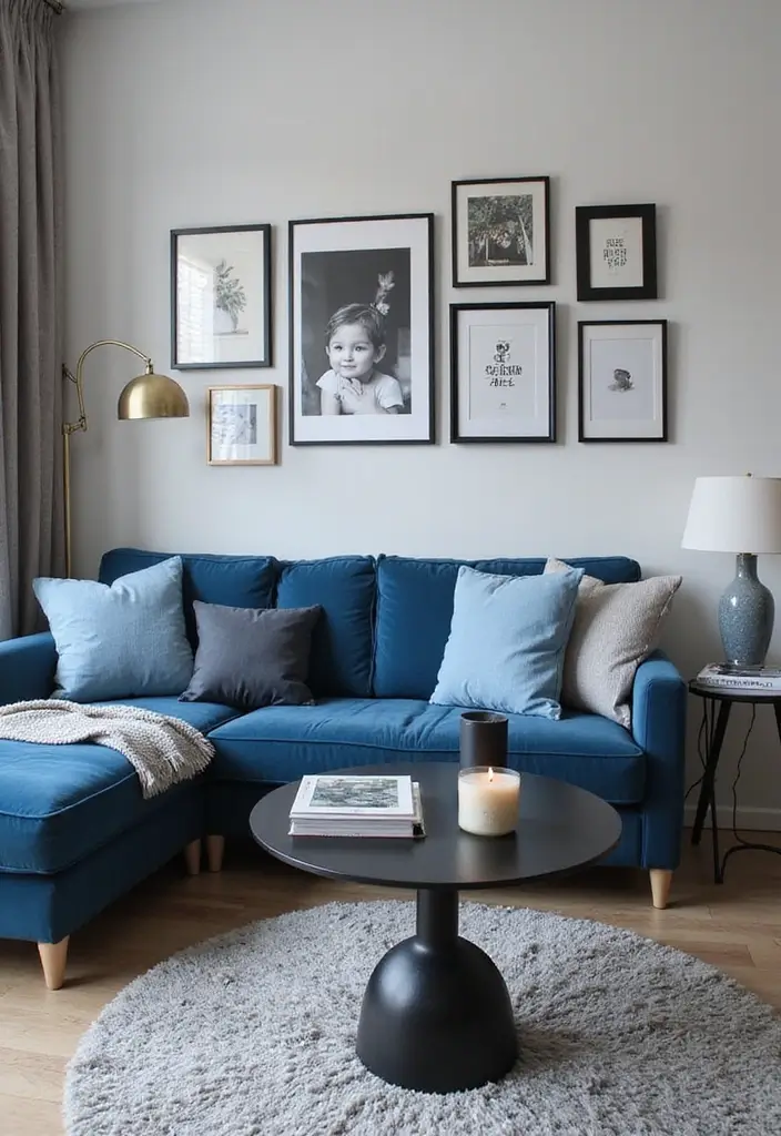 29 Black and Blue Living Room Ideas That Feel Cool and Modern - 22. Black and Blue Themed Accessories