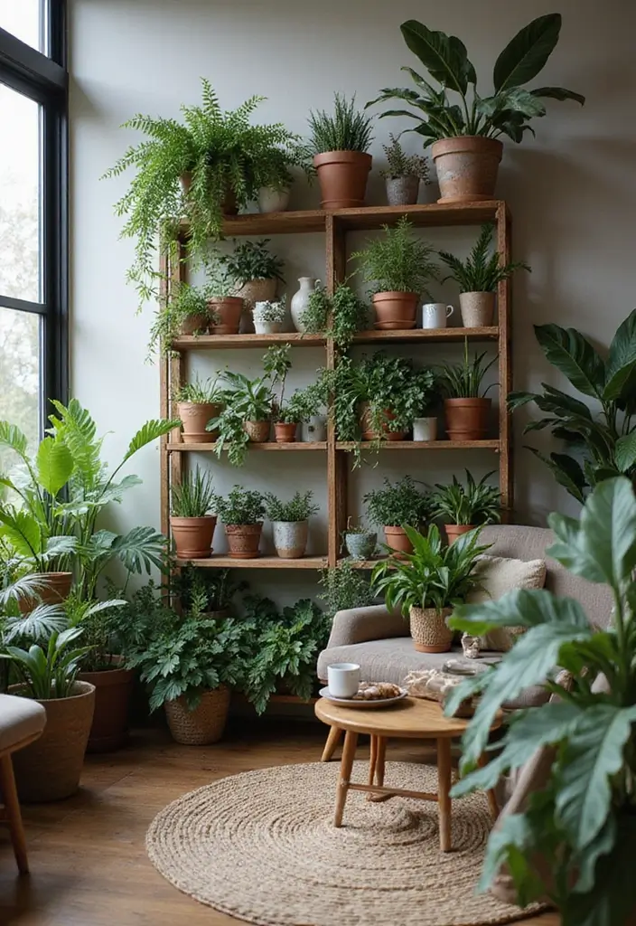 29 Coffee Corner Ideas in Living Room That Feel Cozy and Inviting - 10. Greenery Accents