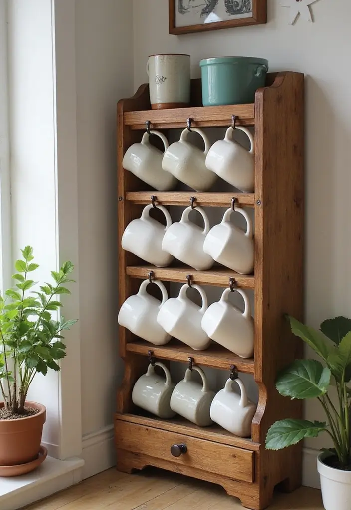 29 Coffee Corner Ideas in Living Room That Feel Cozy and Inviting - 13. Customized Coffee Mug Rack