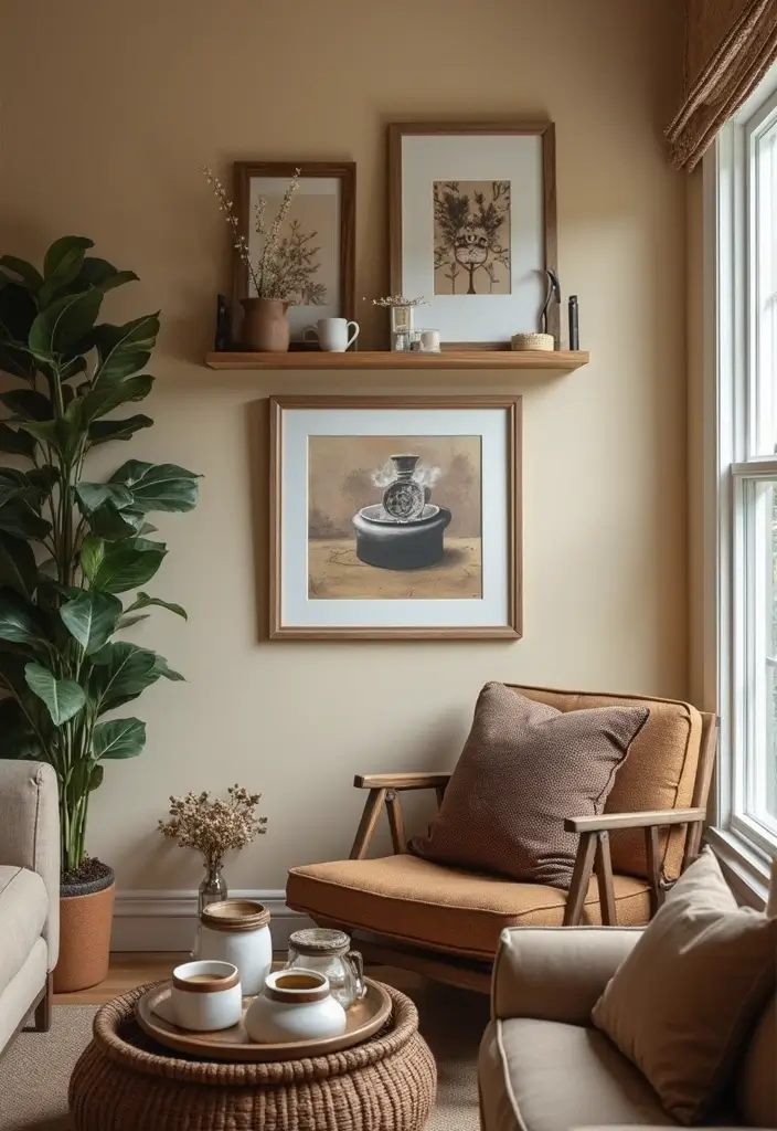 29 Coffee Corner Ideas in Living Room That Feel Cozy and Inviting - 14. Coffee-Themed Decor Accents