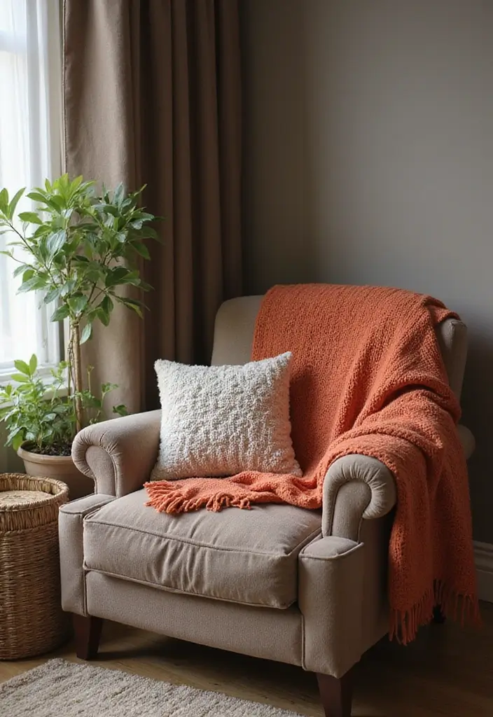 29 Coffee Corner Ideas in Living Room That Feel Cozy and Inviting - 16. Cozy Throws and Pillows