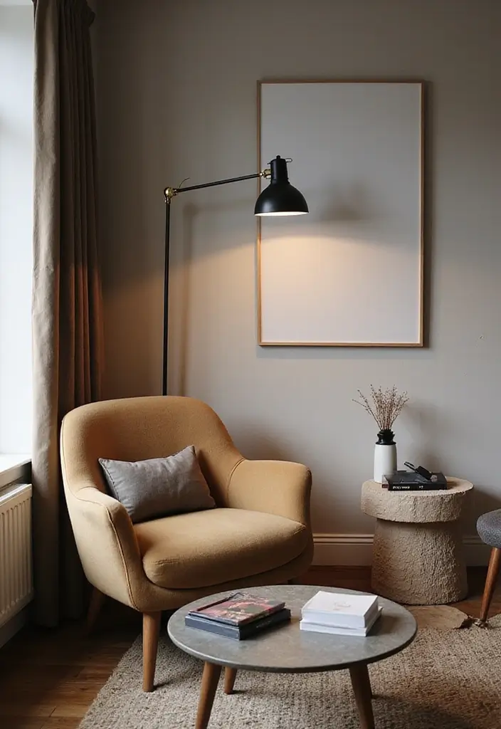 29 Coffee Corner Ideas in Living Room That Feel Cozy and Inviting - 24. Statement Lighting Fixtures