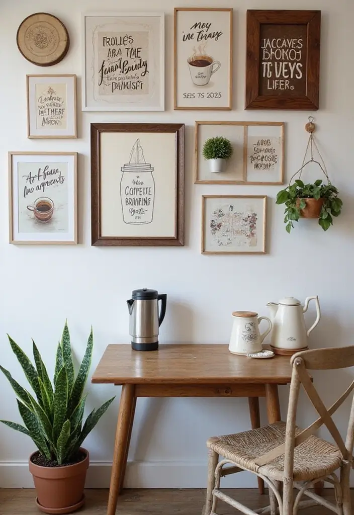 29 Coffee Corner Ideas in Living Room That Feel Cozy and Inviting - 7. Wall Art That Inspires